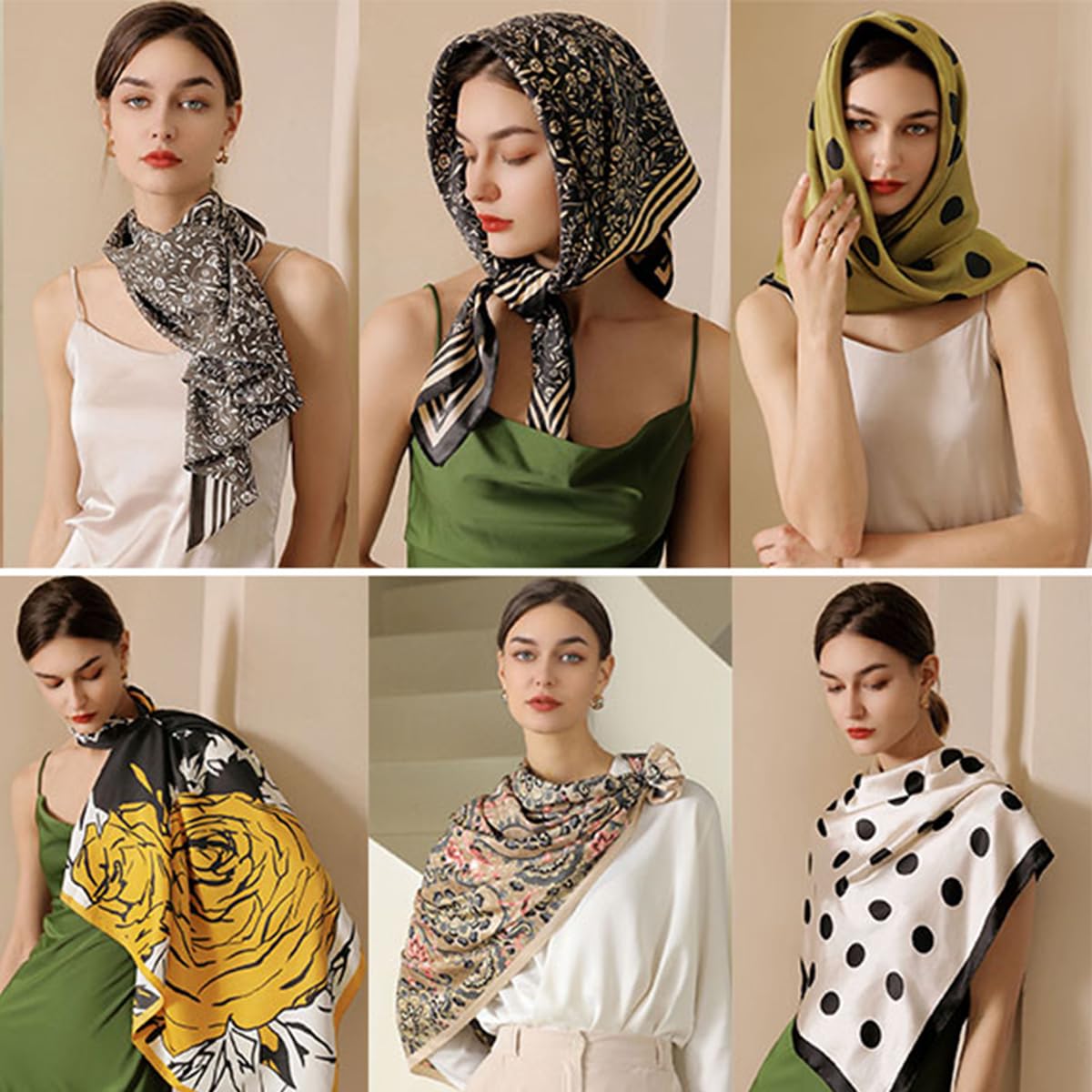 Dresyu 35" Square Silk Like Head Scarf - Silk Bandana for Women Satin Scarf Bandana for Hair Wrapping and Sleeping