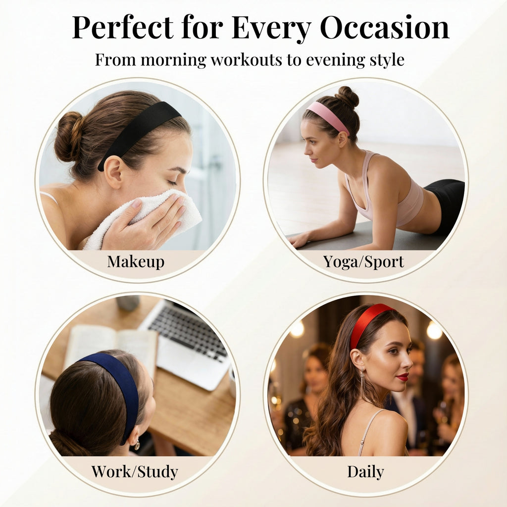 Satin Headband 1.1 Inch Wide Head Bands for Women and girls Non Slip Fashion Hairbands