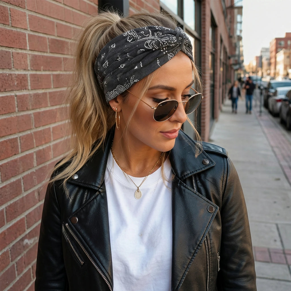 Vintage Paisley Bandana Headbands for Women | 4-Pack Soft-Stretch Wraps
