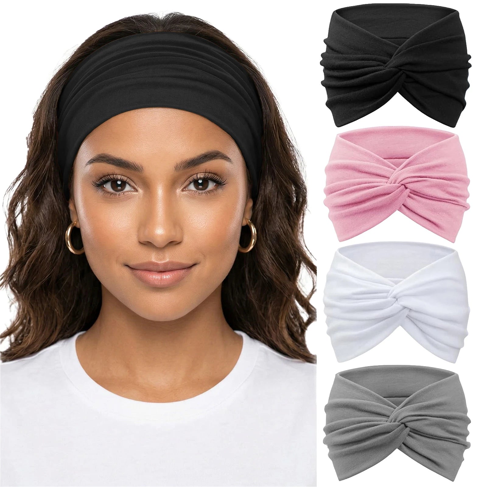 Solid Soft-Stretch Turban Headbands for Women | 4-Pack