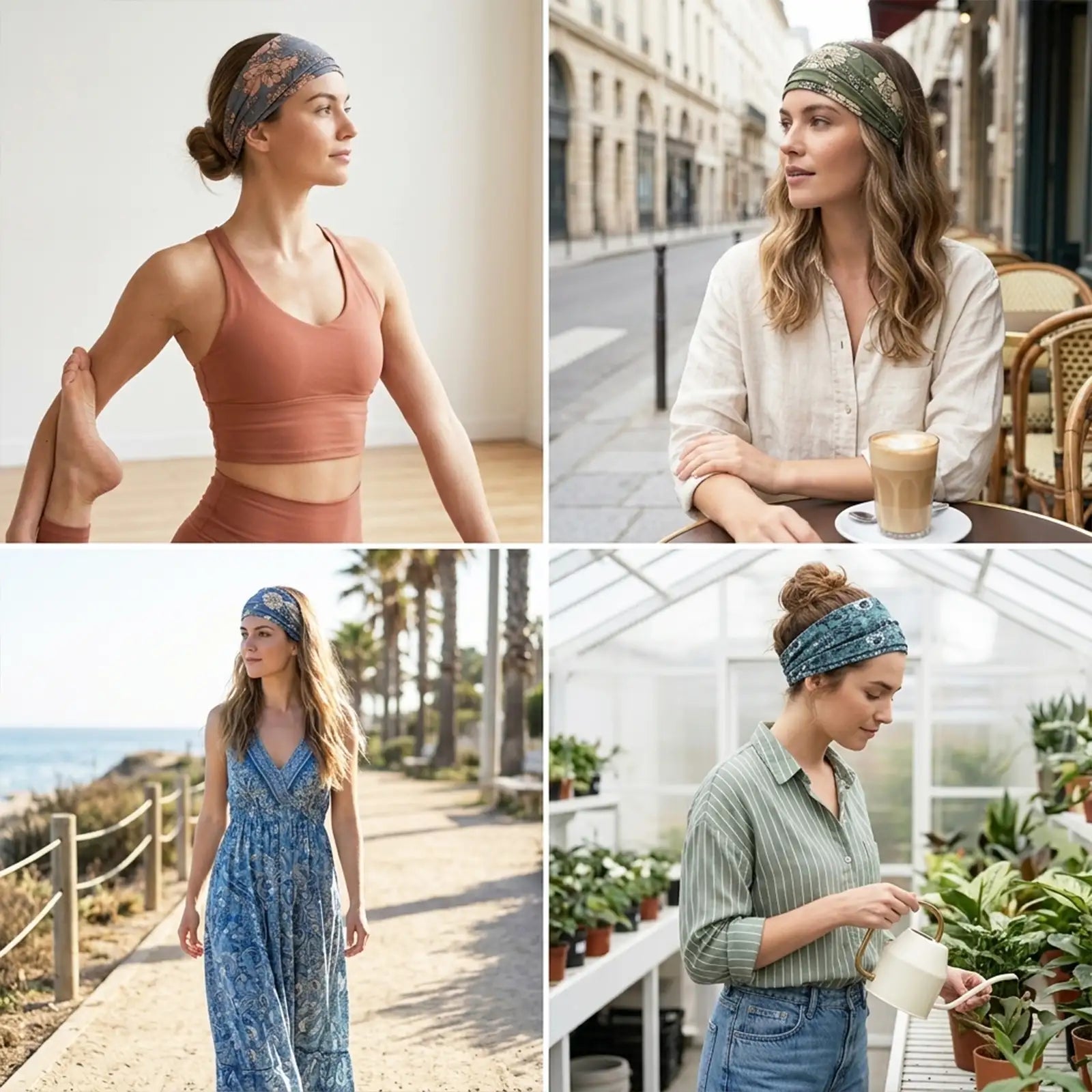 Vintage Floral & Paisley Headband 4-Pack | Soft Stretch Wide Hair Wraps | Non-Slip Boho Turban Bands for Yoga & Daily Wear | Dresyu