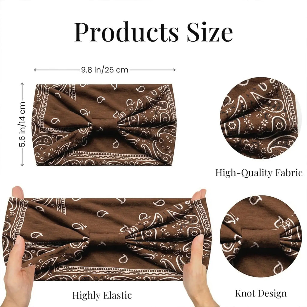 Paisley Bandana Print Headband 4-Pack | Soft Stretch Wide Hair Wraps | Non-Slip Retro Boho Sport Bands | Dresyu