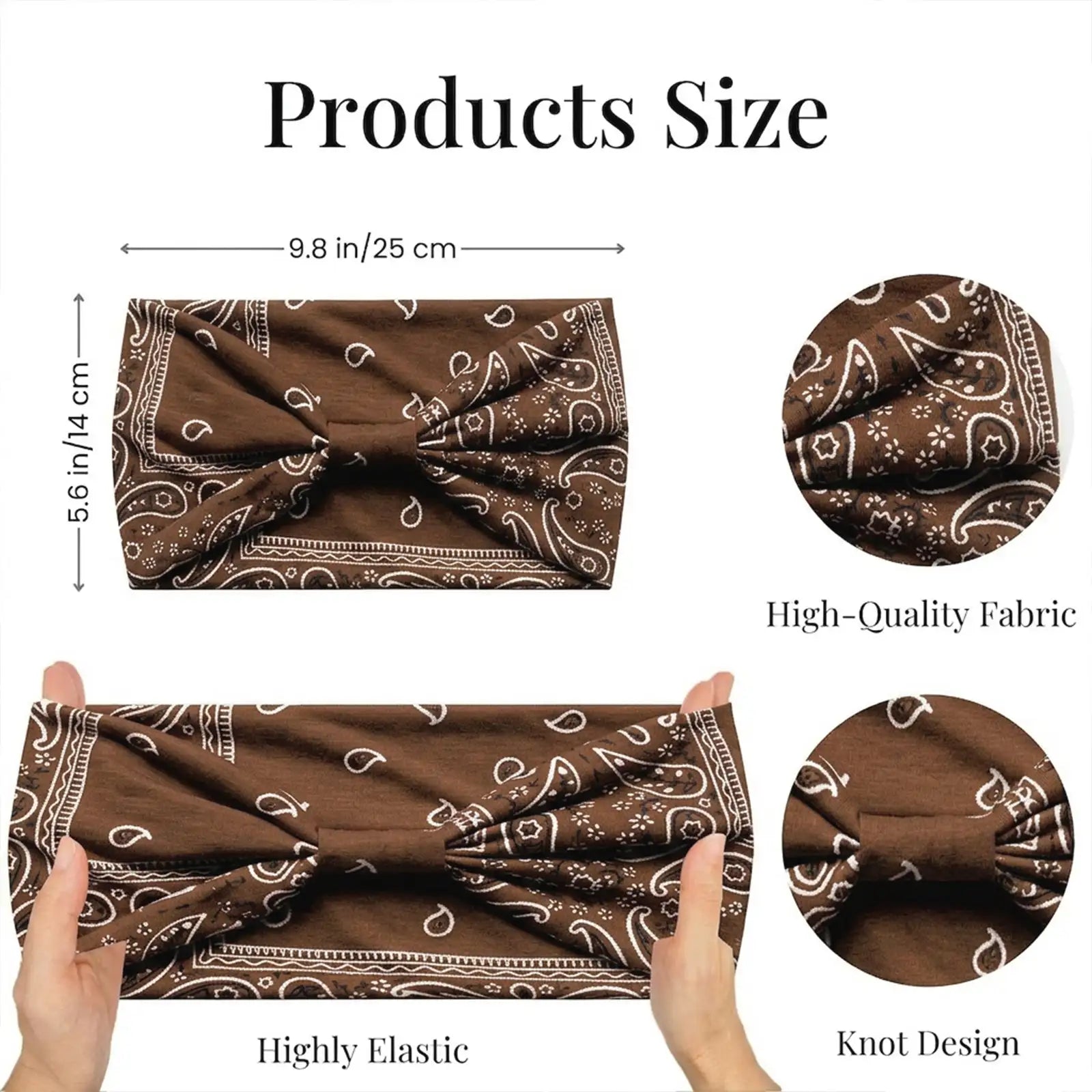 Paisley Bandana Print Headband 4-Pack | Soft Stretch Wide Hair Wraps | Non-Slip Retro Boho Sport Bands | Dresyu