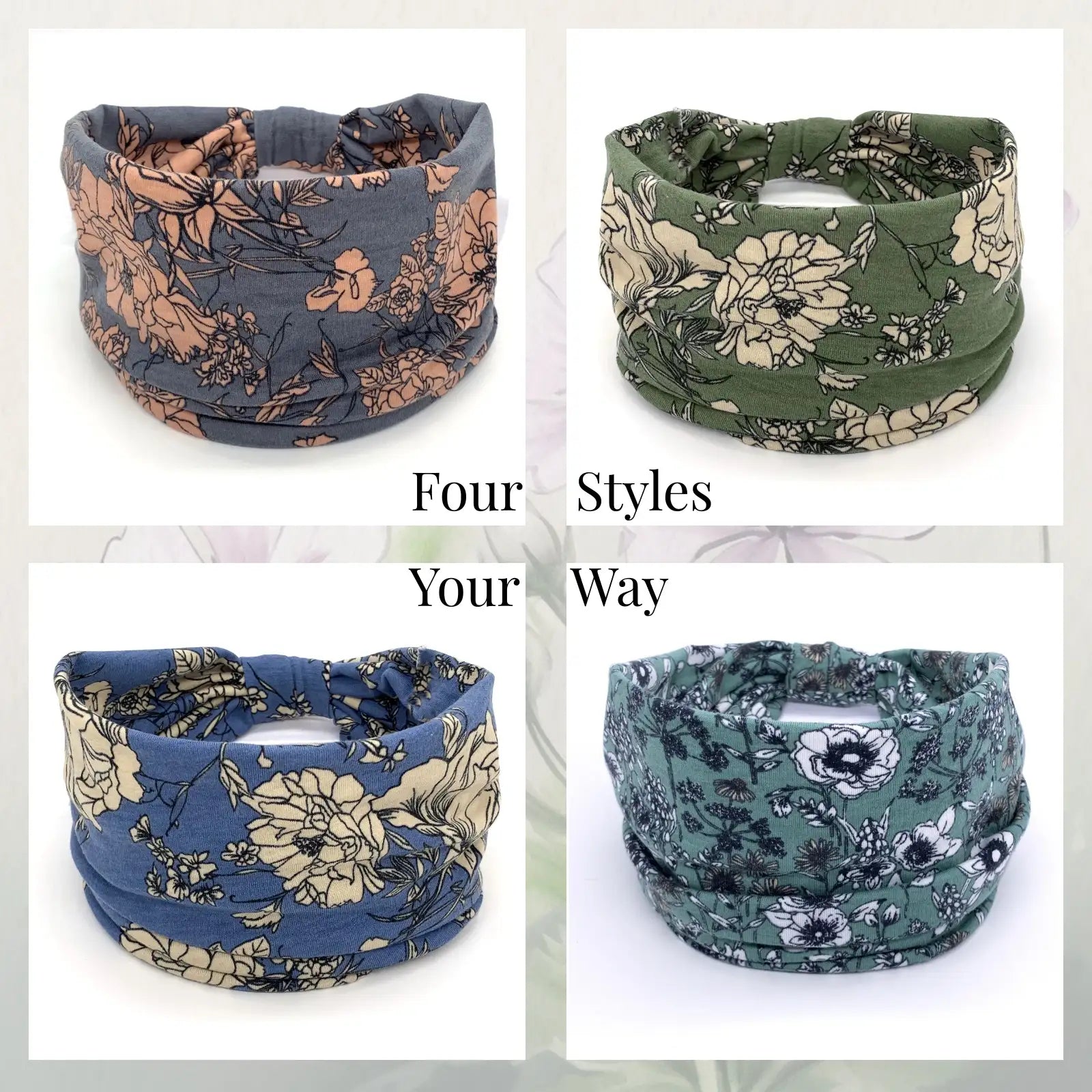Vintage Floral & Paisley Headband 4-Pack | Soft Stretch Wide Hair Wraps | Non-Slip Boho Turban Bands for Yoga & Daily Wear | Dresyu