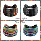 Boho Striped Headband 4-Pack | Soft Stretch Wide Sport Wraps | Non-Slip Tribal Print Hairbands | Dresyu