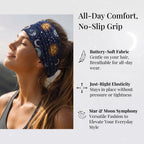 Celestial Star & Moon Headband 4-Pack | Soft Stretch Wide Sport Wraps | Non-Slip Galaxy Print Hairbands | Dresyu