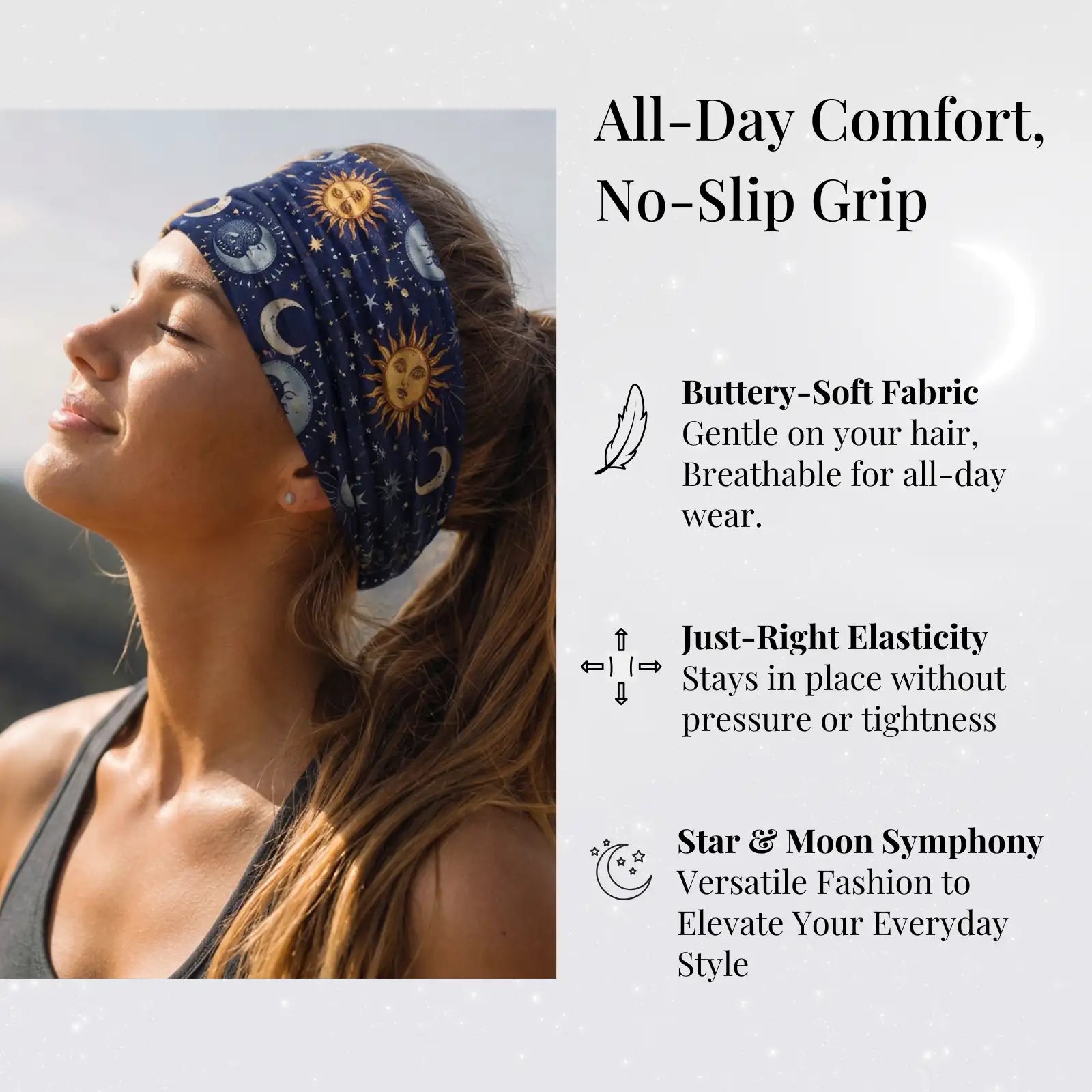 Celestial Star & Moon Headband 4-Pack | Soft Stretch Wide Sport Wraps | Non-Slip Galaxy Print Hairbands | Dresyu