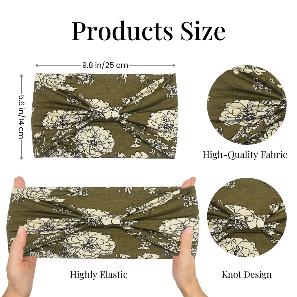 Floral Print Boho Headband 4-Pack | Soft Stretch Wide Hair Wraps | Non-Slip Turban Bands for Yoga & Daily Wear | Dresyu