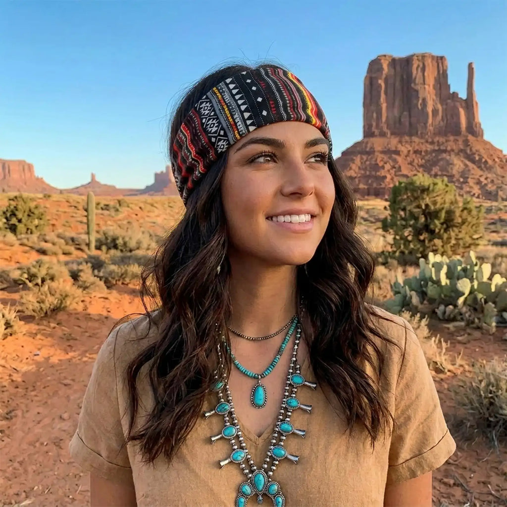 Boho Striped Headband 4-Pack | Soft Stretch Wide Sport Wraps | Non-Slip Tribal Print Hairbands | Dresyu
