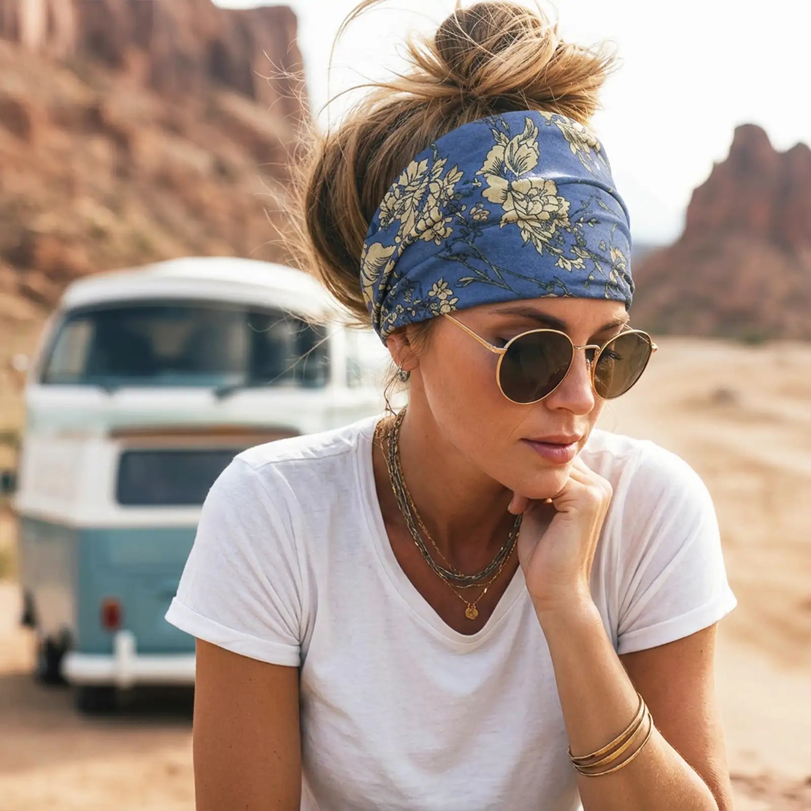 Vintage Floral & Paisley Headband 4-Pack | Soft Stretch Wide Hair Wraps | Non-Slip Boho Turban Bands for Yoga & Daily Wear | Dresyu