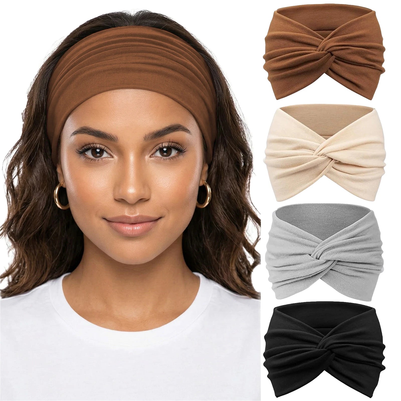 Solid Soft-Stretch Turban Headbands for Women | 4-Pack