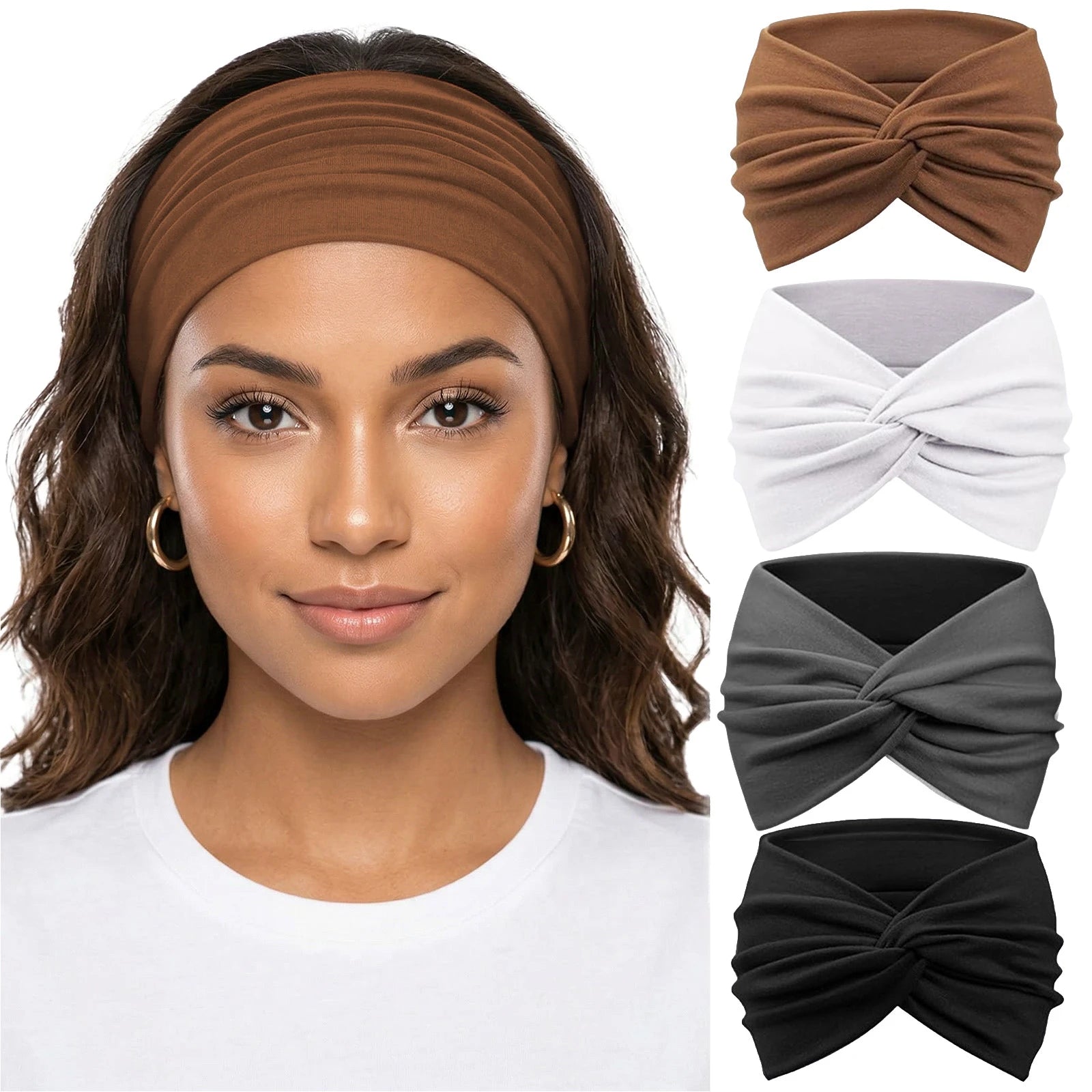 Solid Soft-Stretch Turban Headbands for Women | 4-Pack