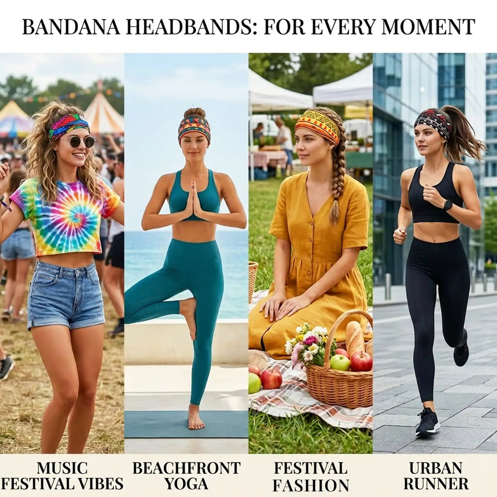 Boho Headbands 4-Pack | Wide Knotted Sport Headwraps | Non-Slip Performance Yoga Hairbands | Dresyu