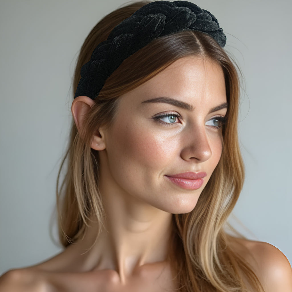 Braided Velvet Headband for Women Soft Twisted Hair Hoop Wide Padded Hairband for Makeup, Washing Face, Daily Wear